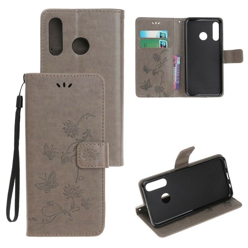 Capa Flip Para Huawei P Smart Z De Cordão Tanga Borboletas E Flores