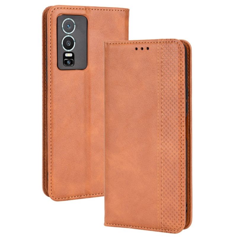 Capa De Celular Para Vivo Y76 5G Flip Estilo De Couro Estilizado