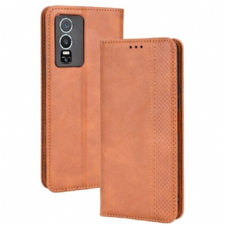 Capa De Celular Para Vivo Y76 5G Flip Estilo De Couro Estilizado