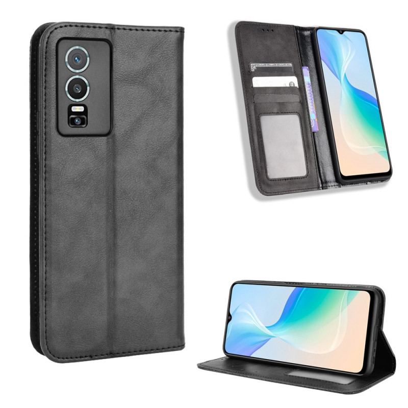 Capa De Celular Para Vivo Y76 5G Flip Estilo De Couro Estilizado