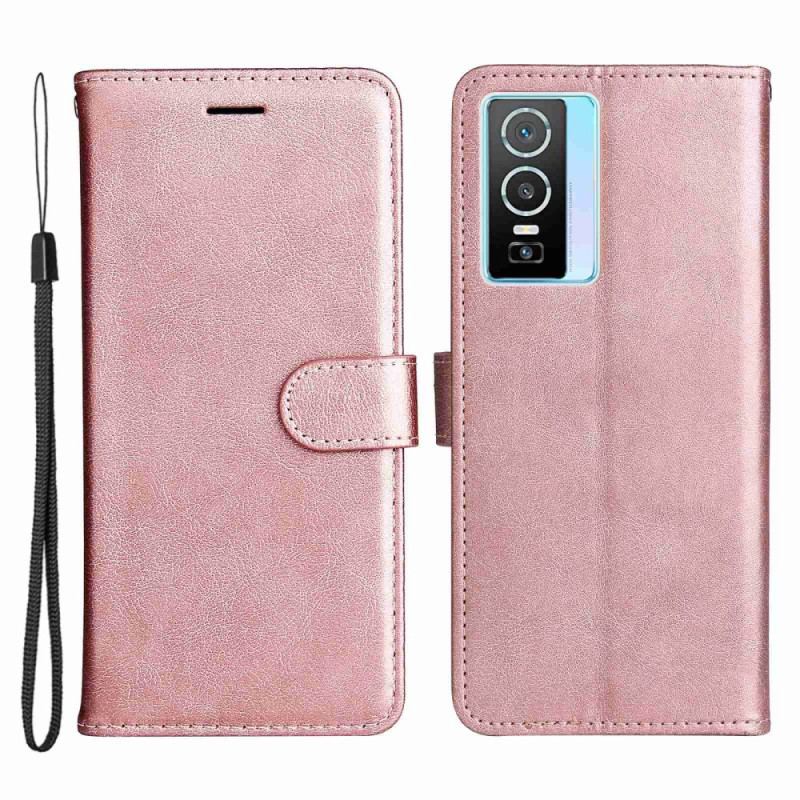 Capa Flip Para Vivo Y76 5G De Cordão Efeito De Couro Com Tiras