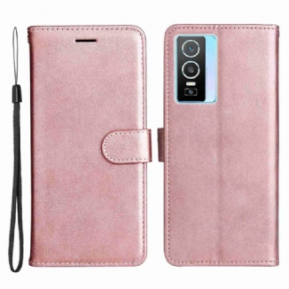 Capa Flip Para Vivo Y76 5G De Cordão Efeito De Couro Com Tiras