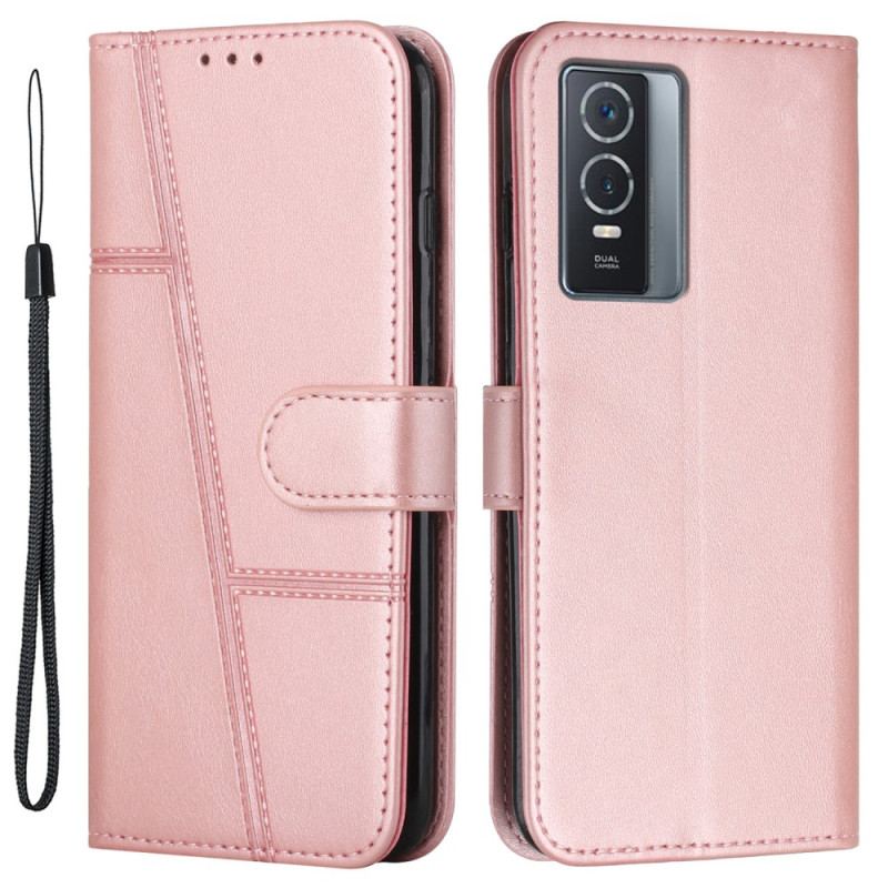 Capa Flip Para Vivo Y76 5G De Cordão Strappy Geo Leather Effect