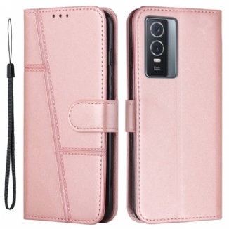 Capa Flip Para Vivo Y76 5G De Cordão Strappy Geo Leather Effect