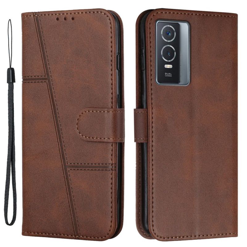 Capa Flip Para Vivo Y76 5G De Cordão Strappy Geo Leather Effect