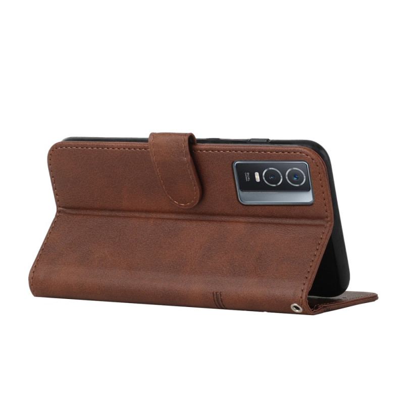 Capa Flip Para Vivo Y76 5G De Cordão Strappy Geo Leather Effect