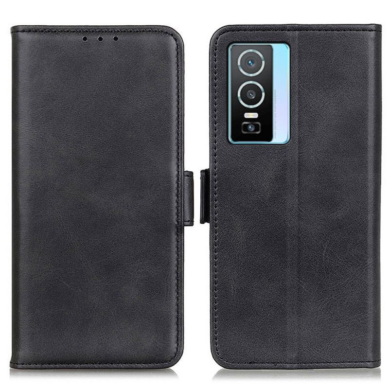 Capa Flip Para Vivo Y76 5G De Couro Aba Dupla