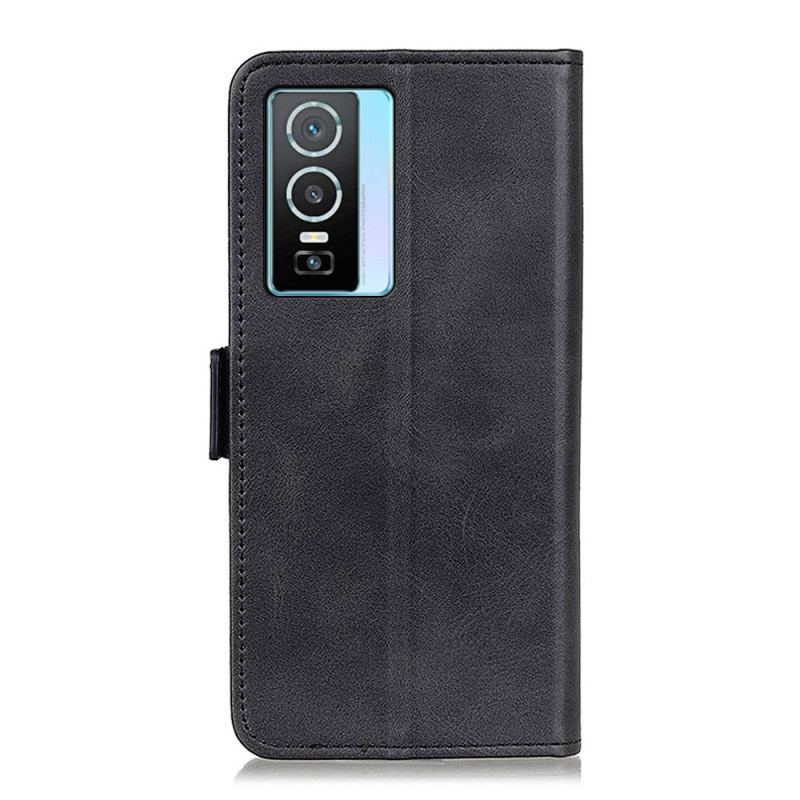 Capa Flip Para Vivo Y76 5G De Couro Aba Dupla