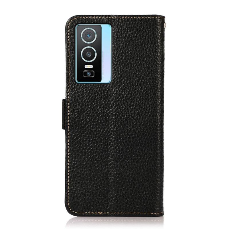 Capa Flip Para Vivo Y76 5G Couro De Lichia Khazneh Rfid