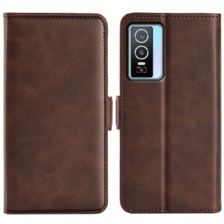 Capa Flip Para Vivo Y76 5G De Couro Mais Aba Dupla