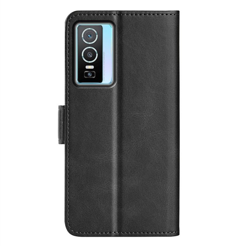 Capa Flip Para Vivo Y76 5G De Couro Mais Aba Dupla