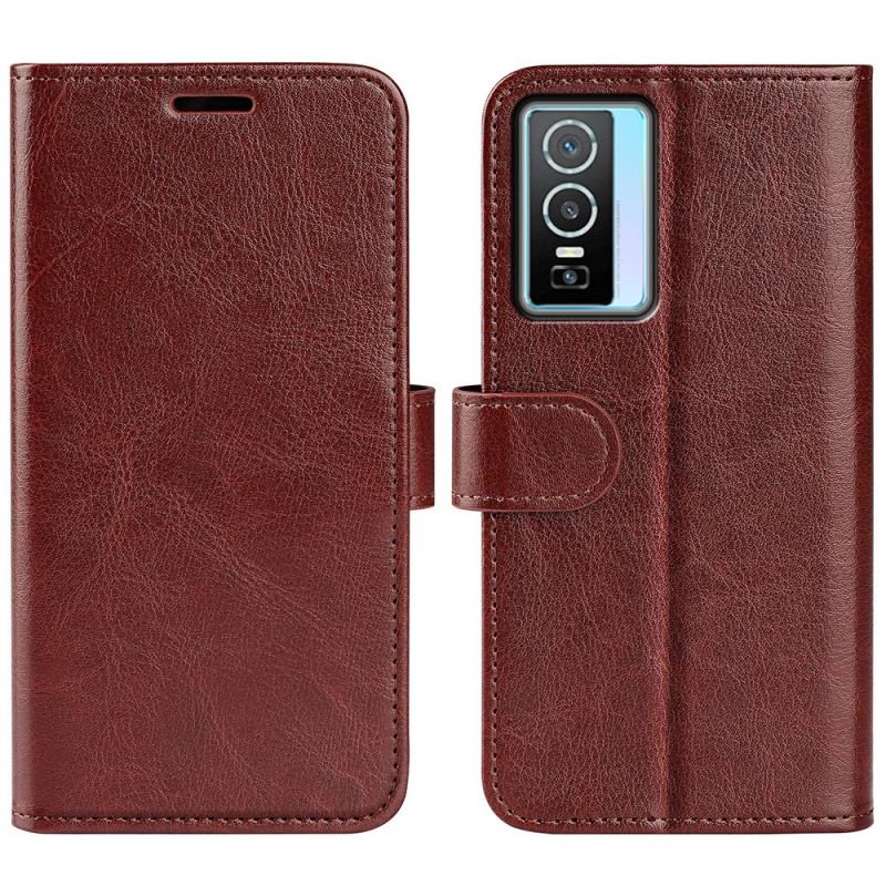 Capa Flip Para Vivo Y76 5G Efeito Couro Designer