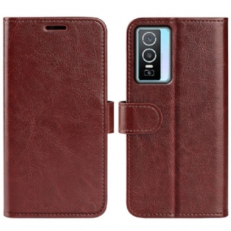 Capa Flip Para Vivo Y76 5G Efeito Couro Designer