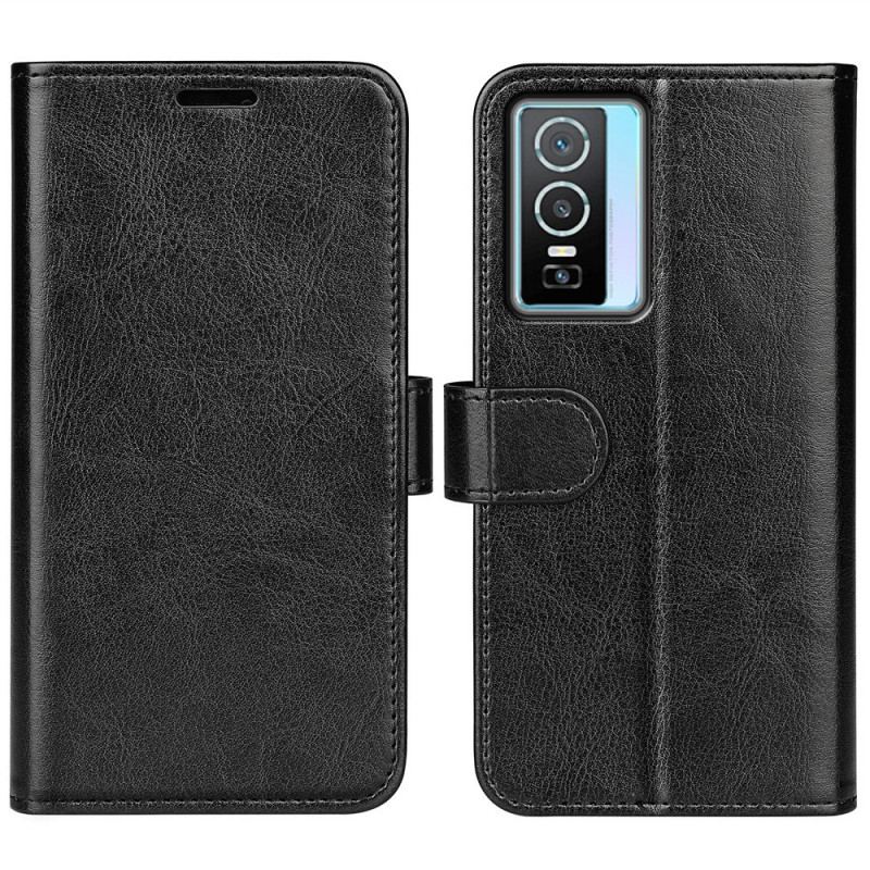 Capa Flip Para Vivo Y76 5G Efeito Couro Designer