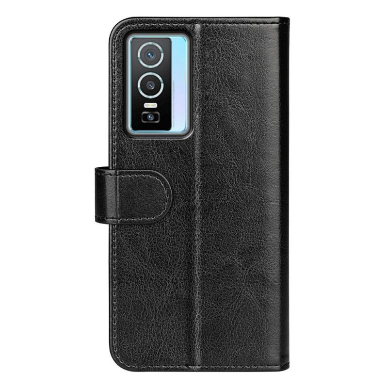 Capa Flip Para Vivo Y76 5G Efeito Couro Designer