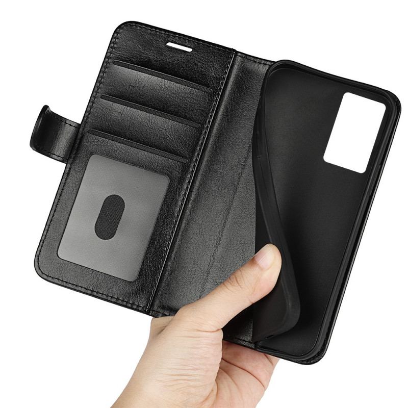 Capa Flip Para Vivo Y76 5G Efeito Couro Designer