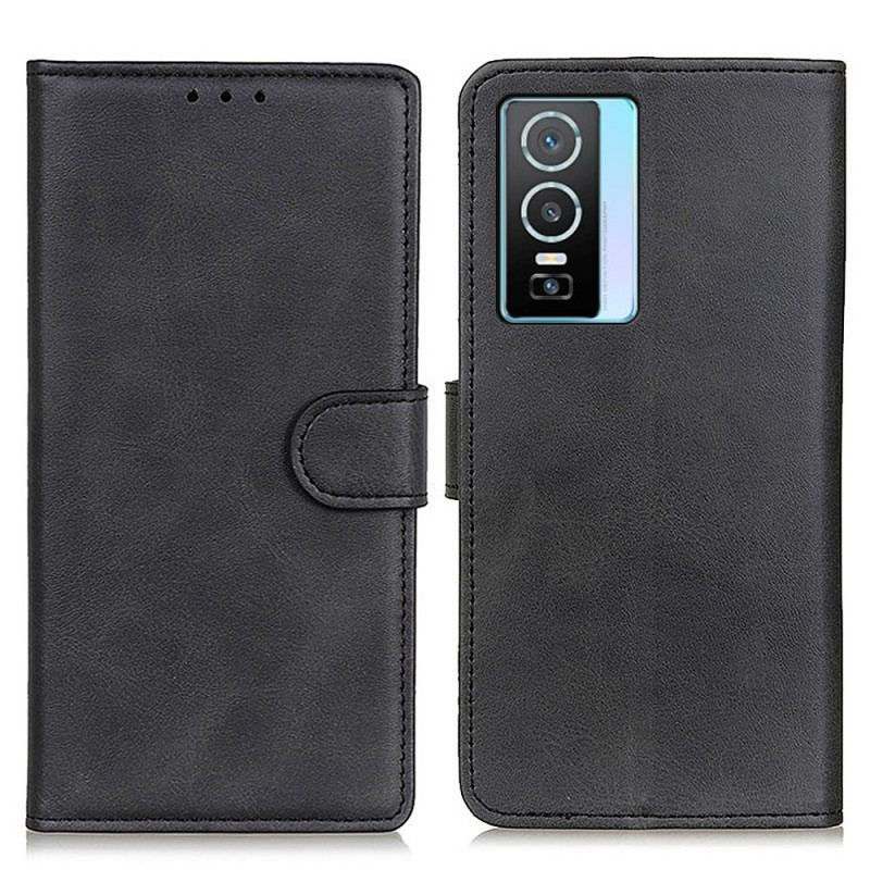 Capa Flip Para Vivo Y76 5G Efeito De Couro Fosco