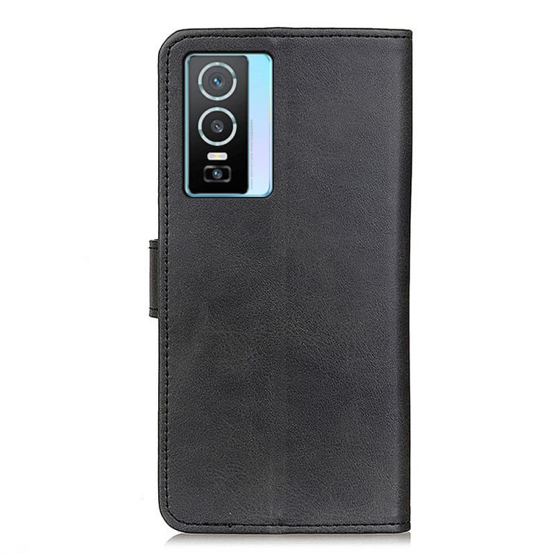 Capa Flip Para Vivo Y76 5G Efeito De Couro Fosco