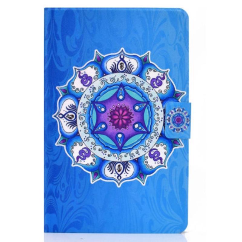 Capa De Couro Para iPad 10.9" (2022) Mandala Em Fundo Azul