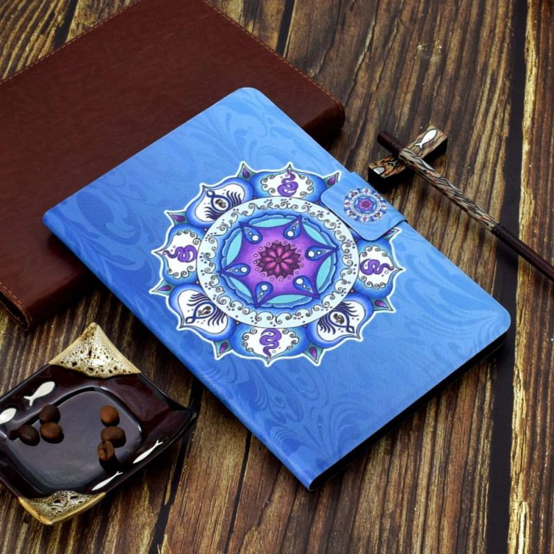 Capa De Couro Para iPad 10.9" (2022) Mandala Em Fundo Azul