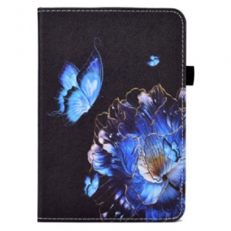 Capa Em Pele Para iPad 10.9" (2022) Borboleta Azul