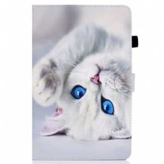 Capa Flip Para iPad 10.9" (2022) Gato Branco De Olhos Azuis