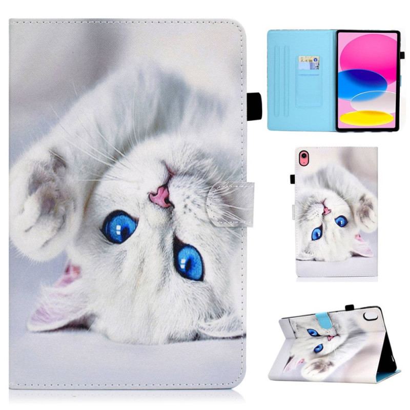 Capa Flip Para iPad 10.9" (2022) Gato Branco De Olhos Azuis