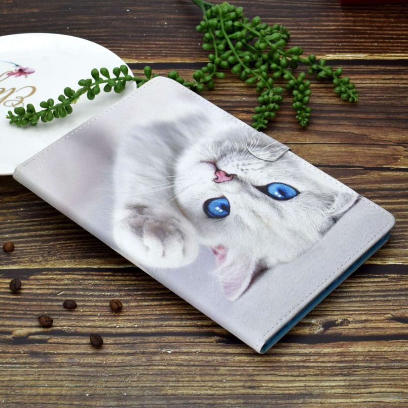 Capa Flip Para iPad 10.9" (2022) Gato Branco De Olhos Azuis