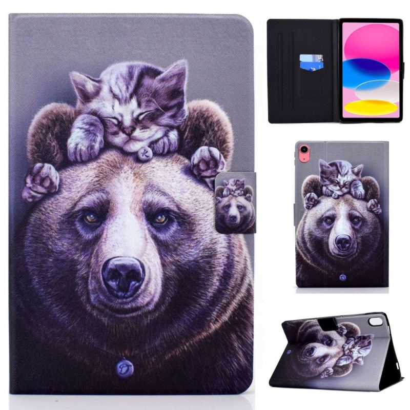 Capa Folio Para iPad 10.9" (2022) Gato E Urso