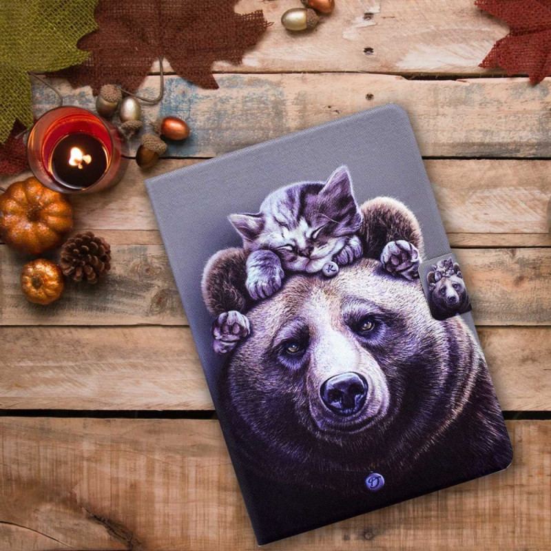 Capa Folio Para iPad 10.9" (2022) Gato E Urso