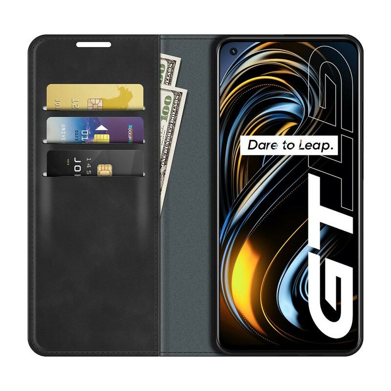 Capa De Celular Para Realme GT 5G Flip Costura De Couro Estilo