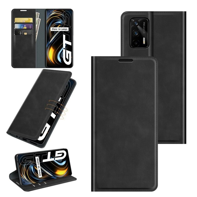 Capa De Celular Para Realme GT 5G Flip Costura De Couro Estilo