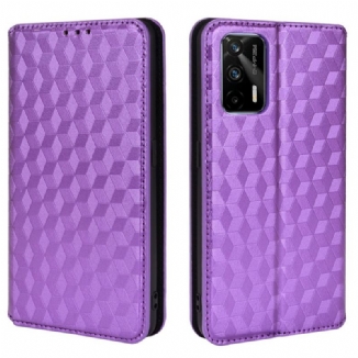 Capa De Celular Para Realme GT 5G Flip Efeito Couro Diamante