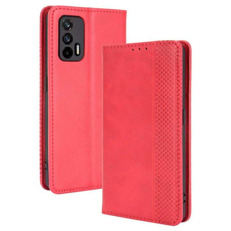 Capa De Celular Para Realme GT 5G Flip Efeito Couro Vintage Estilizado