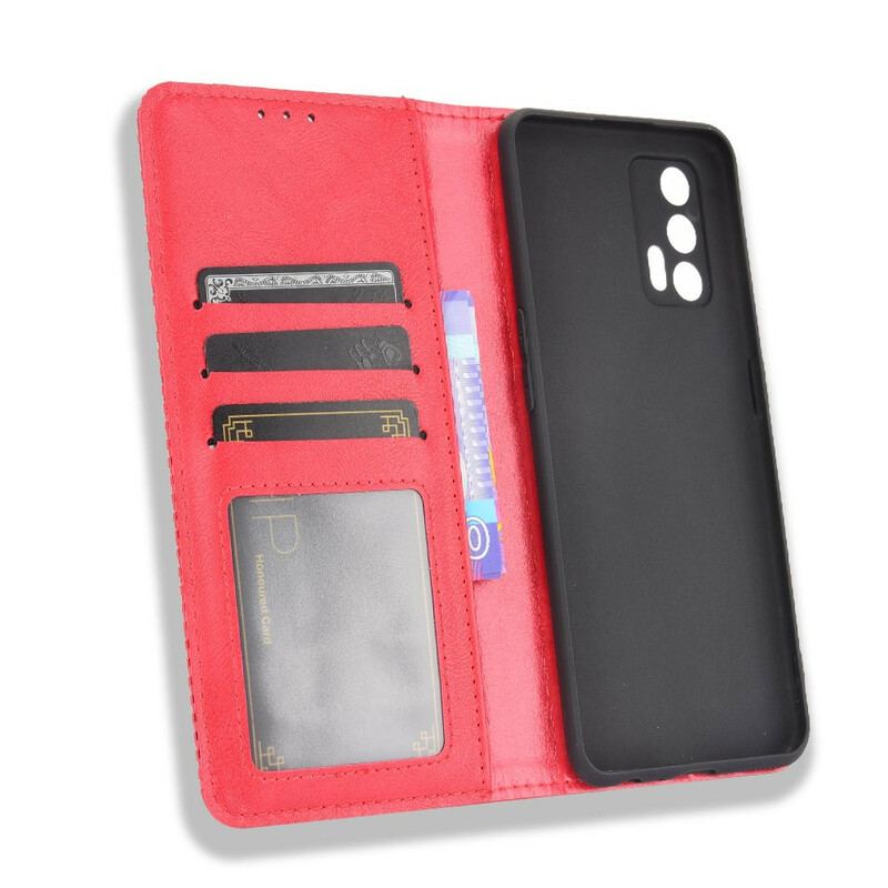 Capa De Celular Para Realme GT 5G Flip Efeito Couro Vintage Estilizado