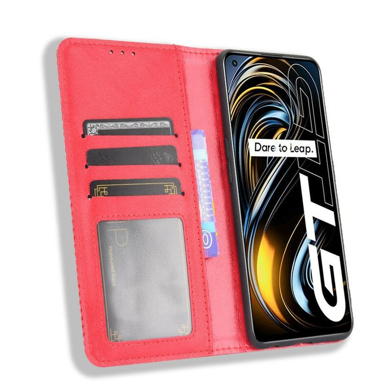 Capa De Celular Para Realme GT 5G Flip Efeito Couro Vintage Estilizado