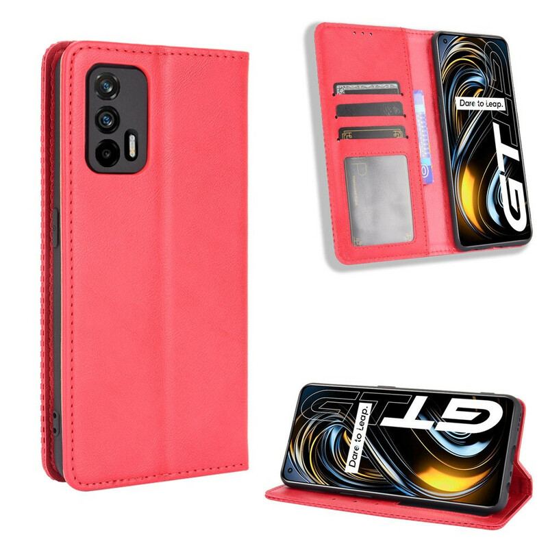 Capa De Celular Para Realme GT 5G Flip Efeito Couro Vintage Estilizado