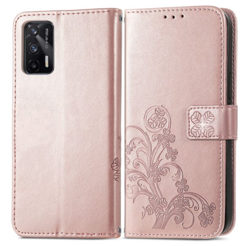 Capa De Couro Para Realme GT 5G Trevo-de-quatro-folhas