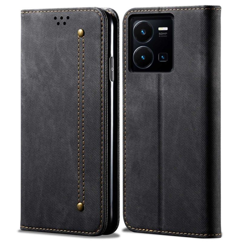 Capa De Celular Para Vivo Y22s Flip Tecido Jeans