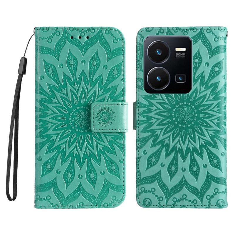 Capa Flip Para Vivo Y22s Mandala Sol Com Cordão