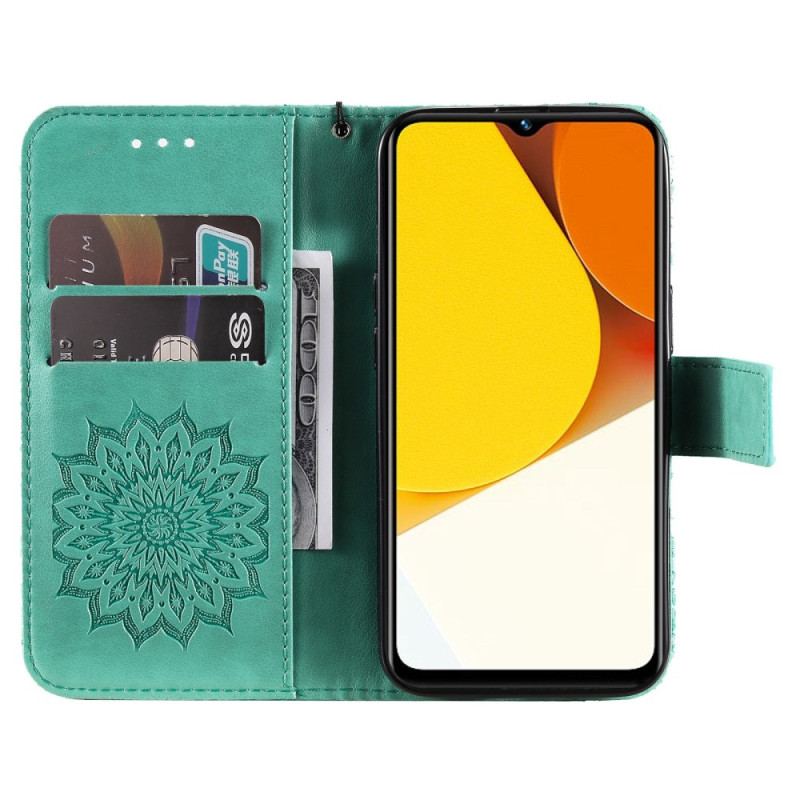 Capa Flip Para Vivo Y22s Mandala Sol Com Cordão