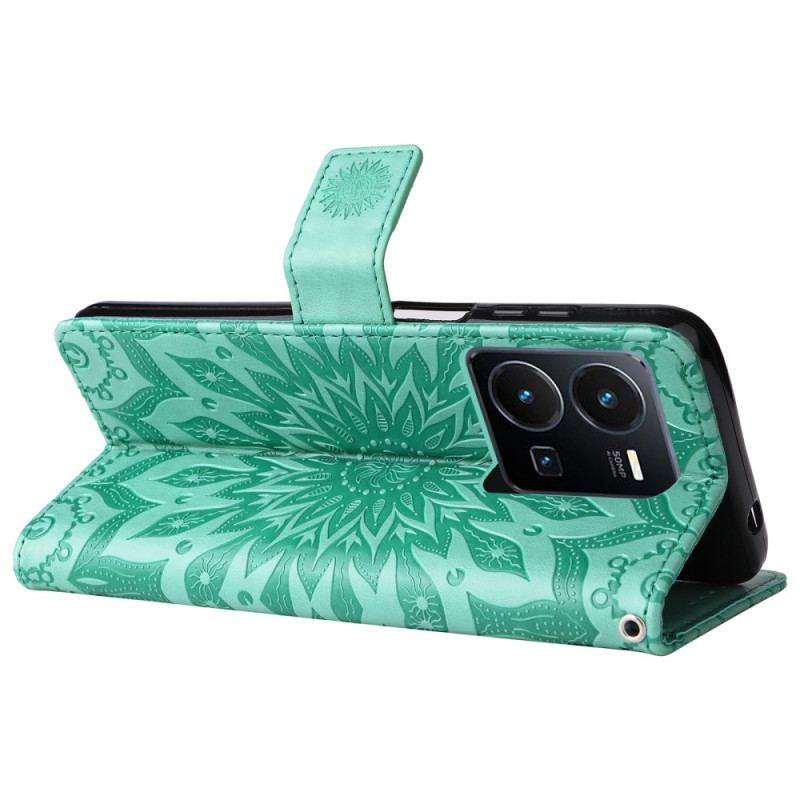 Capa Flip Para Vivo Y22s Mandala Sol Com Cordão