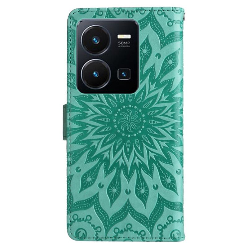 Capa Flip Para Vivo Y22s Mandala Sol Com Cordão