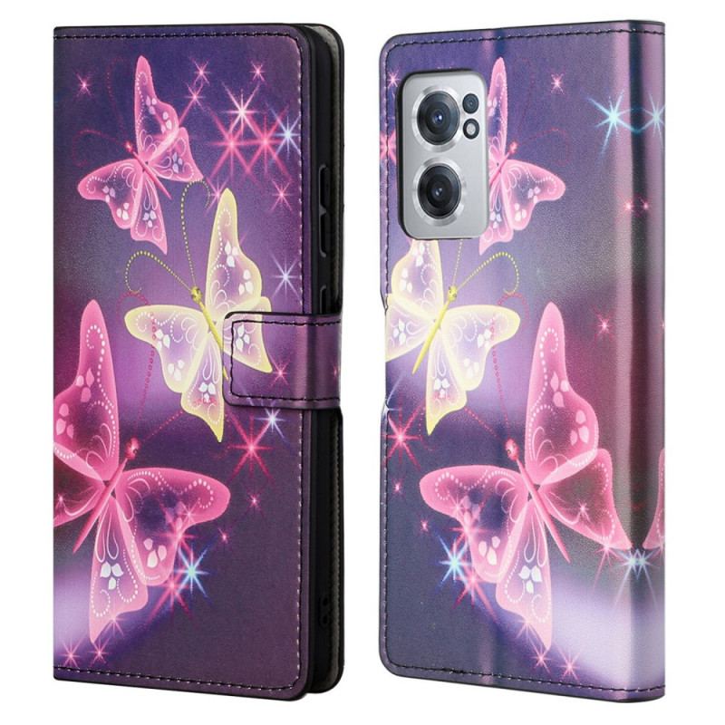 Capa De Couro Para OnePlus Nord CE 2 5G Borboletas Neon