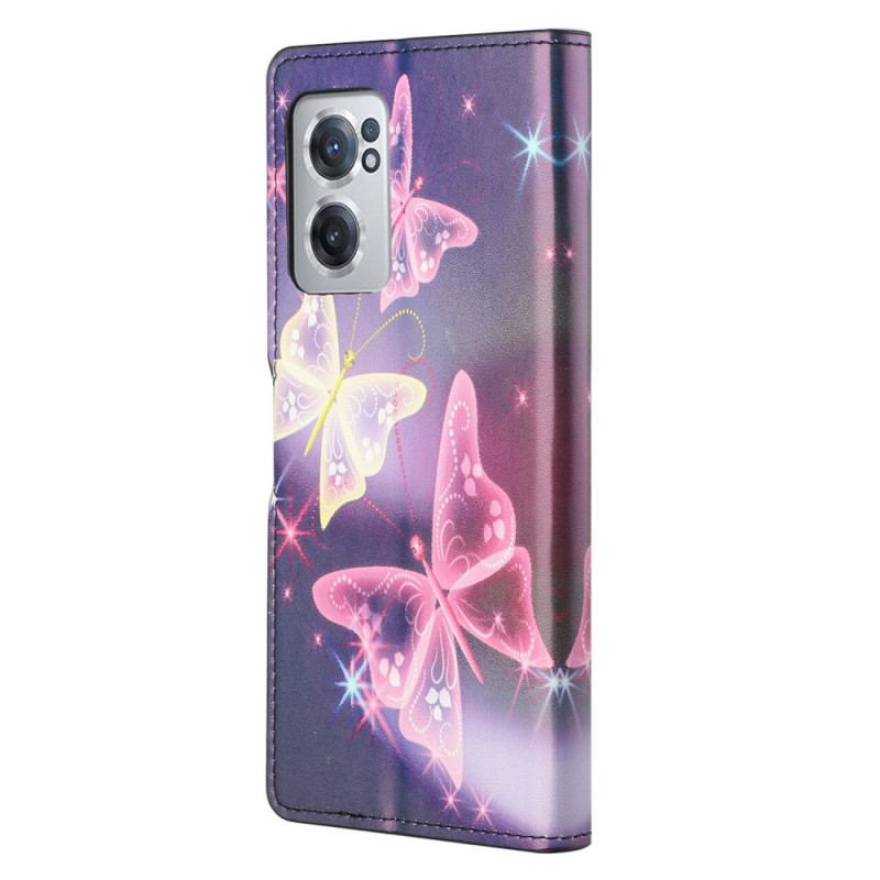 Capa De Couro Para OnePlus Nord CE 2 5G Borboletas Neon