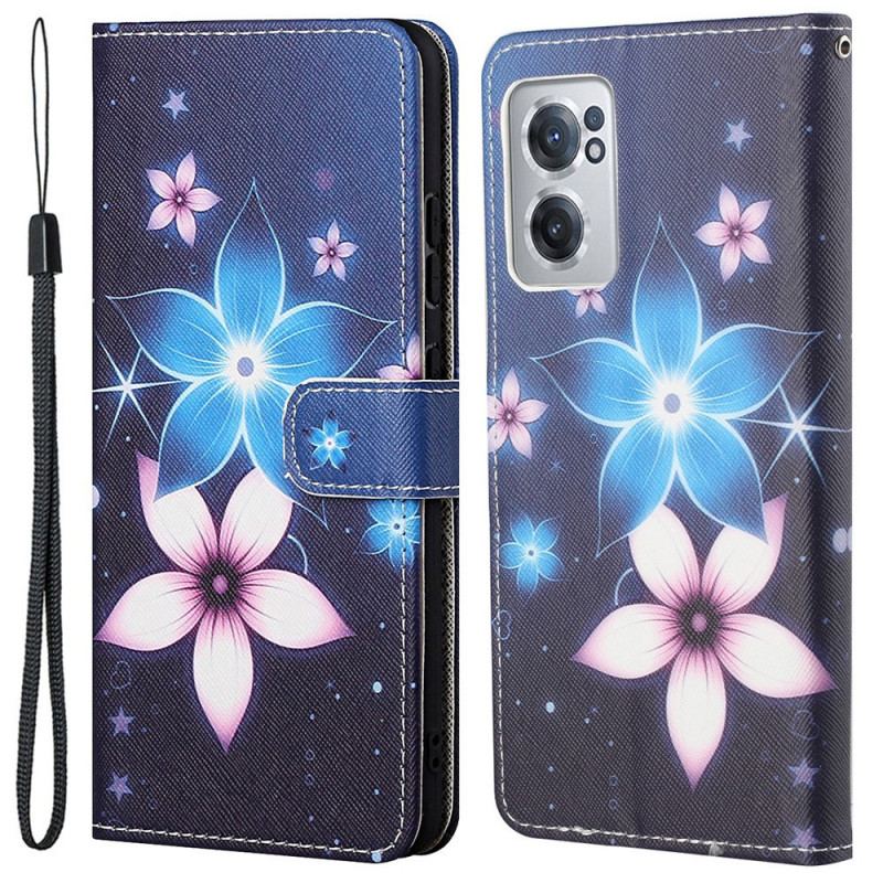 Capa De Couro Para OnePlus Nord CE 2 5G Flores Azuis E Rosas