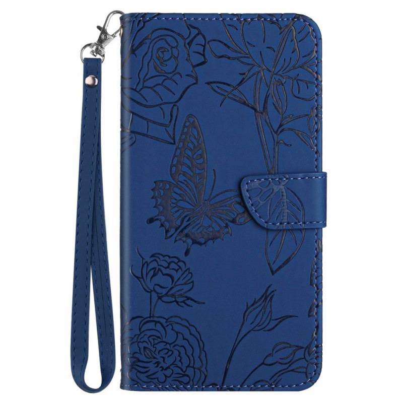 Capa Flip Para OnePlus Nord CE 2 5G De Cordão Pulseira Borboletas E Flores