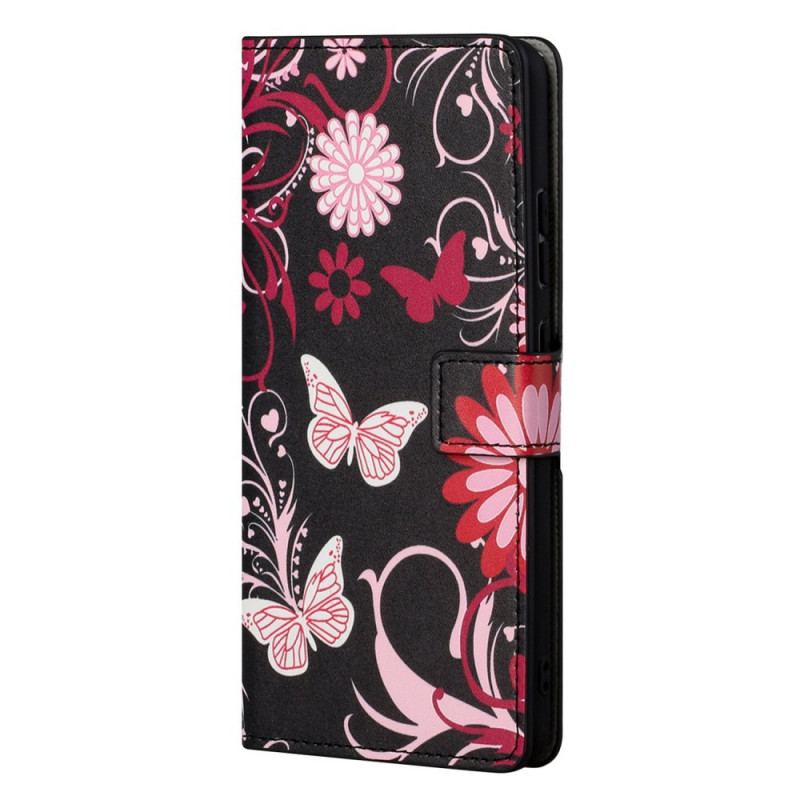 Capa Flip Para OnePlus Nord CE 2 5G Flores E Borboletas