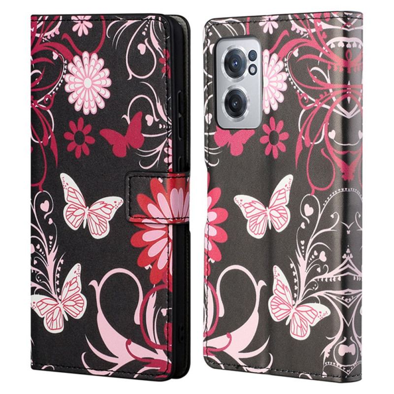 Capa Flip Para OnePlus Nord CE 2 5G Flores E Borboletas