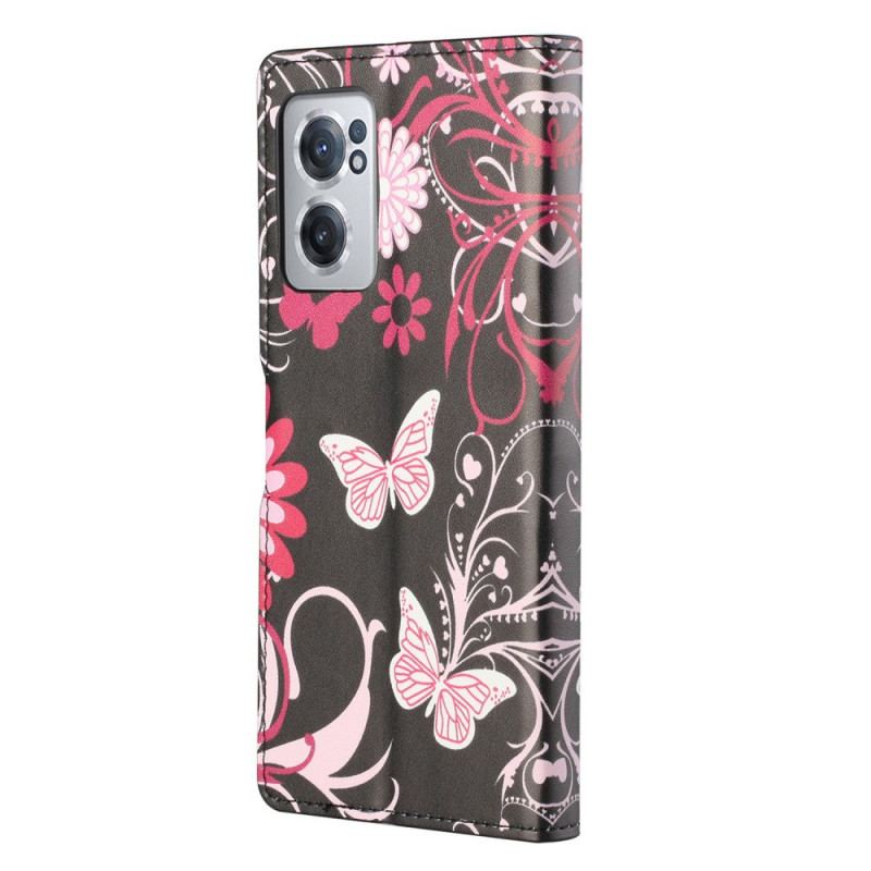 Capa Flip Para OnePlus Nord CE 2 5G Flores E Borboletas